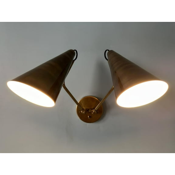 Clemente Double Sconce | Antique Brass Wall Lamp | Handcrafted Double Sconce | Double Well Sconce | Brass Sconce Light