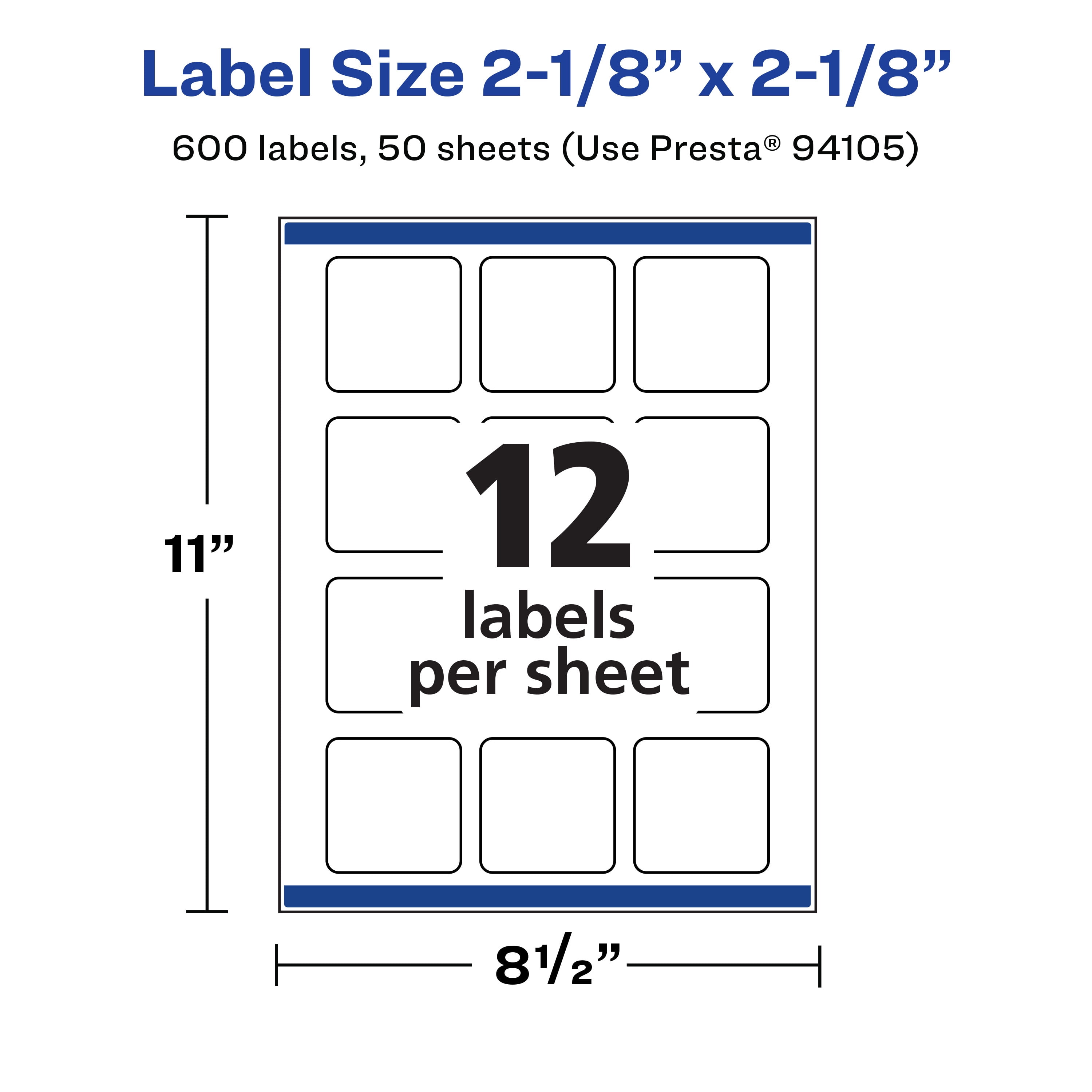 Avery 2-1/8" x 2-1/8" Waterproof Square Labels, 600 Labels