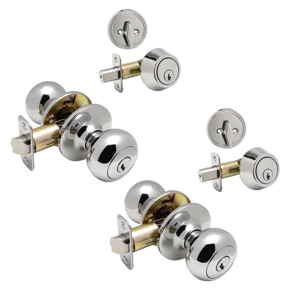 2 - Polished Entry Knob with Matching Single Cylinder Deadbolt Combo Packs Keyed Alike (We Key Lock Orders Alike for Free)