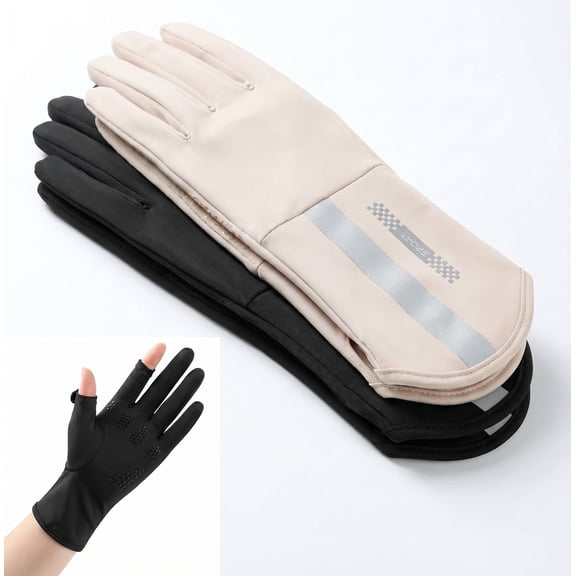 BlinkLLX 2 Pairs Women UV Sun Protection Gloves Touchscreen Arm Sun Driving Gloves UPF 50  for Outdoor Sports Cycling(Two Fingertip Opening,Black, Khaki)