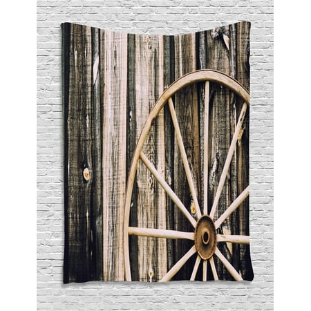 Barn Wood Wagon Wheel Tapestry Wooden Barn Door And Vintage Rusty