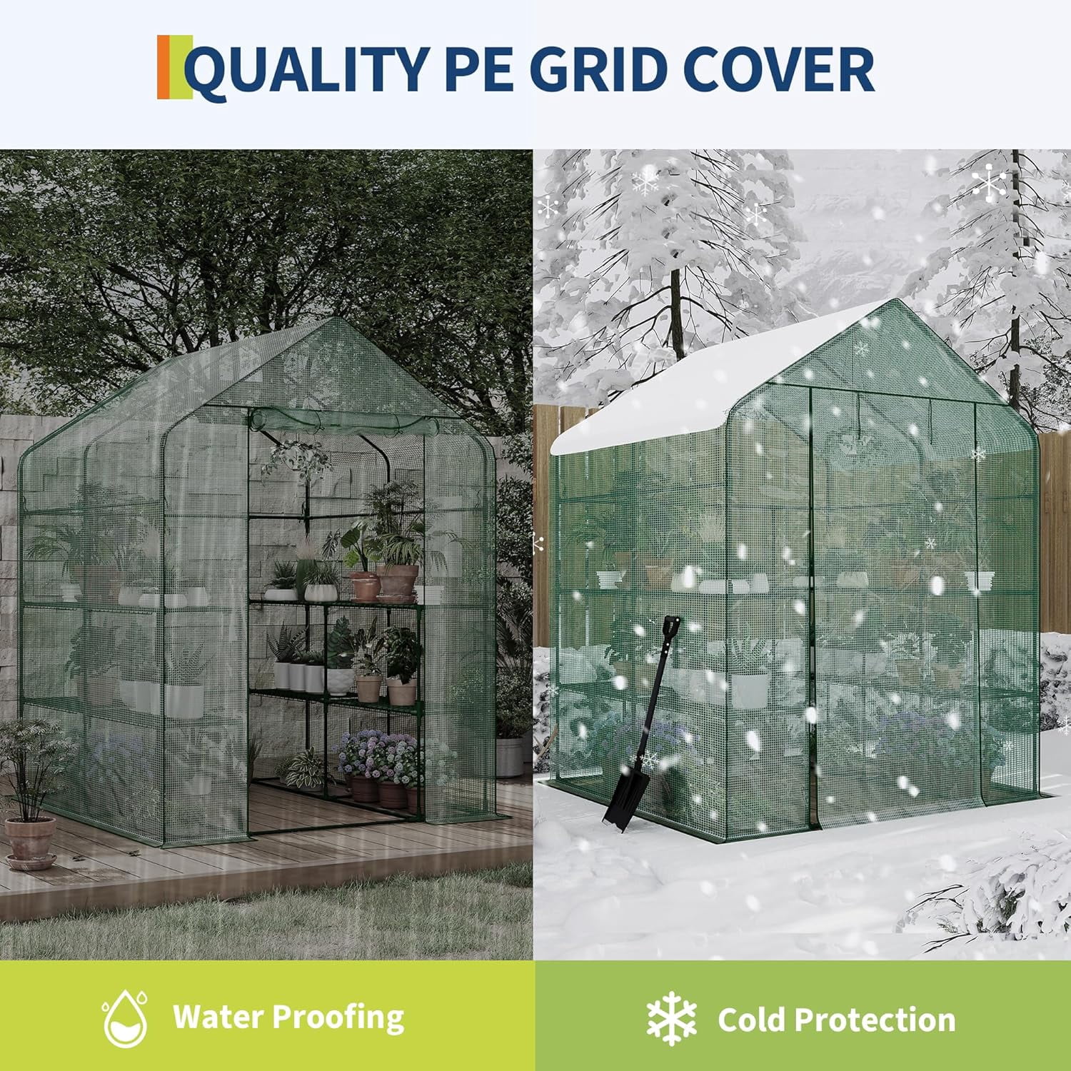 Yiwa 57"x57"x77" Portable Greenhouse with Thickened PE Cover & Roll-up Zipper Door - Walk-in Tunnels for Seedlings, Flowers, 12-Tier Shelves