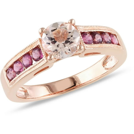 1-1/6 Carat T.G.W. Morganite and Pink Tourmaline Pink Rhodium-Plated Sterling Silver Fashion Ring