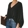 thumbnail image 5 of Chiffon Lantern Sleeve Tops for Women Elegant Blouse Female Loose V Neck Pullover Plus Size S-5XL, 5 of 8