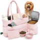 thumbnail image 1 of Bolso de viaje para perros rubyloo Puffer Tote con comederos rosa, 1 of 8
