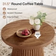 thumbnail image 4 of Finmind 31.5" Round Coffee Table, Small Farmhouse Center Table with Fluted Drum Base, Mid-Century Modern Accent Table for Living Room & Small Spaces, Walnut, 4 of 9