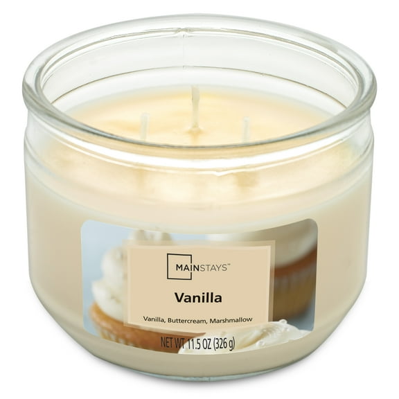 Mainstays Vanilla 3-Wick Glass Jar Candle, 11.5 oz