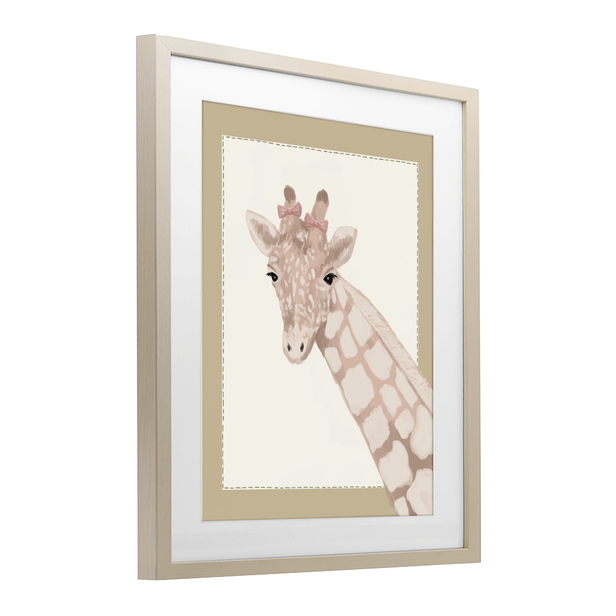 Stupell Industries Sweet Giraffe with Bows Birch Framed Print Under Glass, design by Sadie Harper