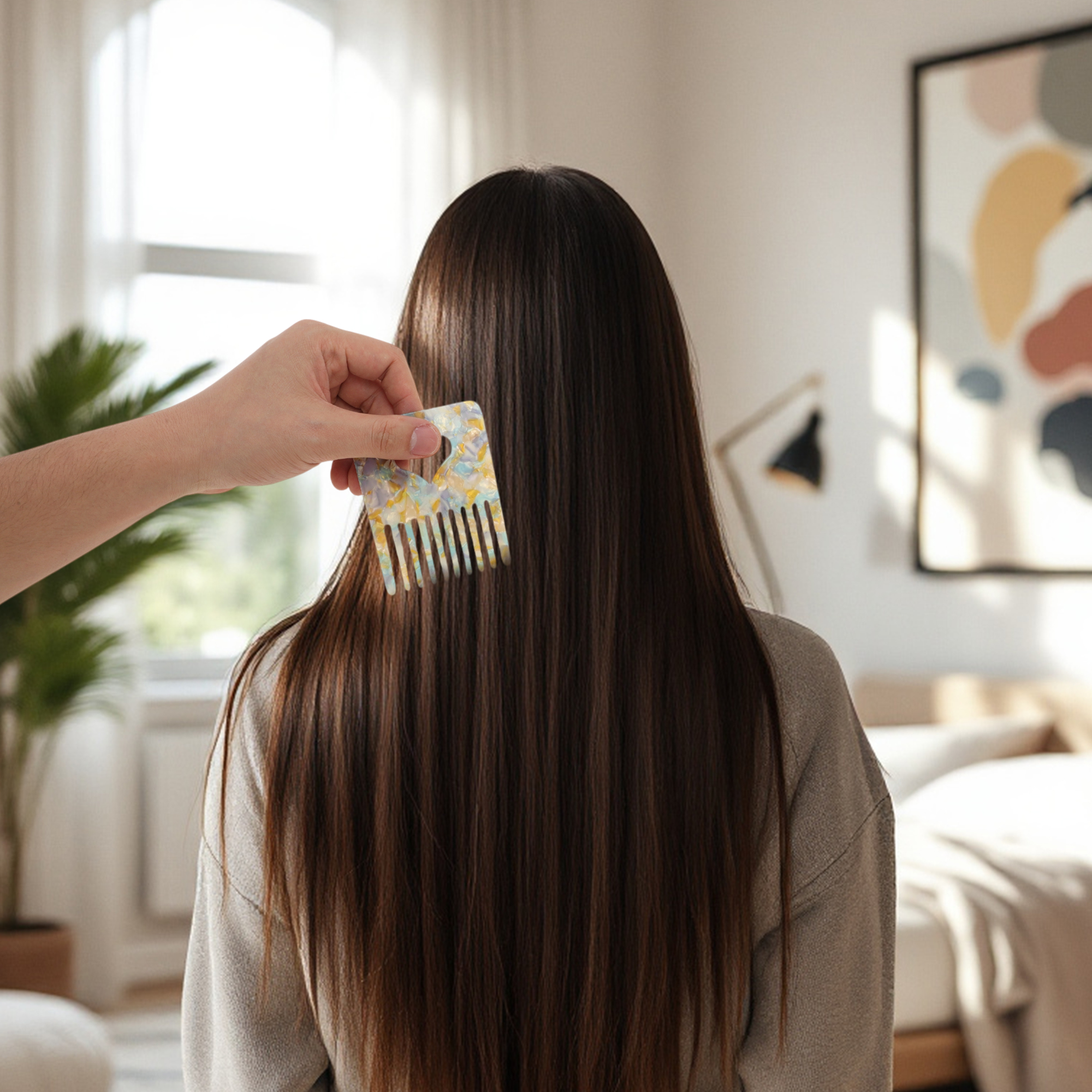 Unique Bargains 1 Pc Portable Heart Shaped Hair Insert Comb for All Hair Types Yellow