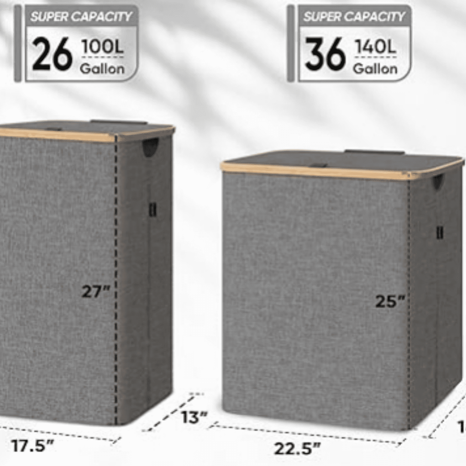 Laundry Hamper with Lid, Tall Laundry Baskets with Bamboo Pull Handles, Large Laundry Bin with Internal Support (26 Gal/100L, Grey)