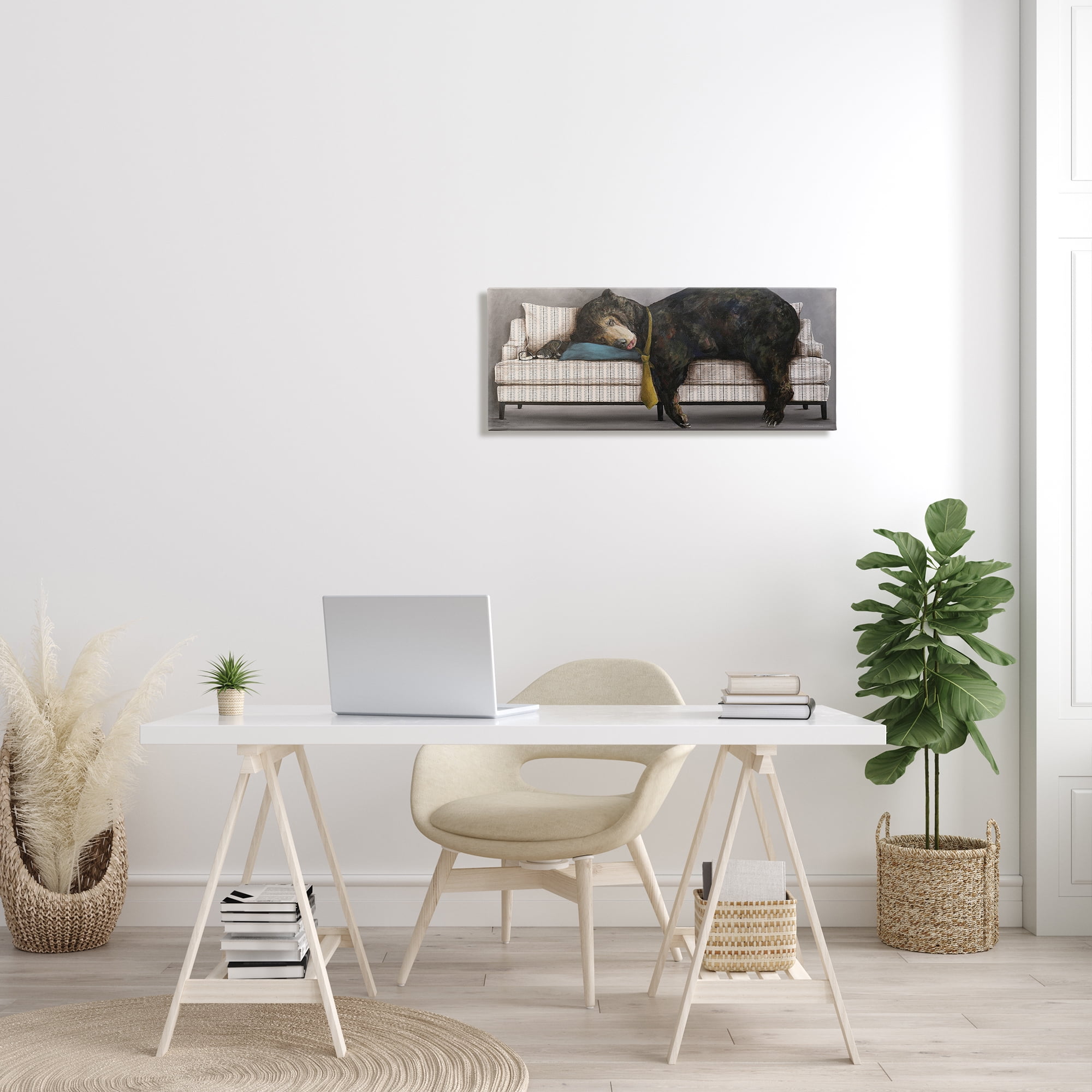 Exhausted Papa Bear Sleeping Business Tie Modern Couch 30 in x 13 in Painting Canvas Art Print, by Stupell Home Décor