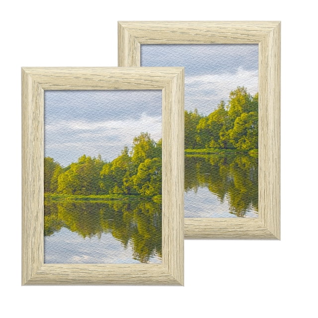 2 Pcs Wood Picture Frames, 4 x 5 Inch Wooden Photo Frame, Photo Displays with Mat Glass Panel for Wall Tabletop Display, White Oak Color