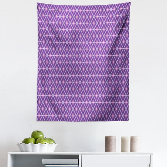 Geometric Tapestry, Rhombus Composition Triangles and Diamond Shapes in Purple Shades, Fabric Wall Hanging Decor for Bedroom Living Room Dorm, 5 Sizes, Lavender Lilac and White, by Ambesonne