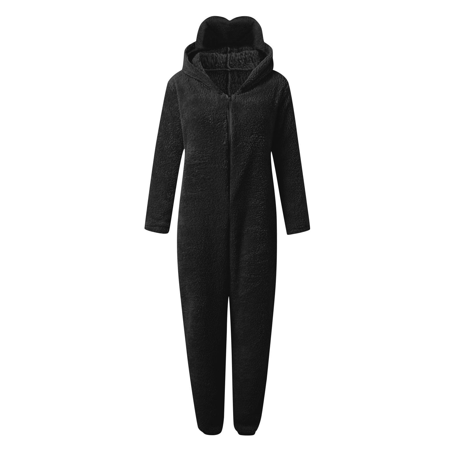 nerohusy Girls Fleece Zip Up Jumpsuits with Eye Mask Built In Kids Cat Ears Hooded Rompers Cozy Fuzzy Cute Animal Onesie Winter Warm Zipper Playsuit Black,15 Years