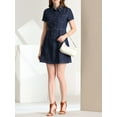 thumbnail image 5 of INSPIRE CHIC Women's Denim Collared Short Sleeve Summer A-line Dress Dark Blue XS, 5 of 6