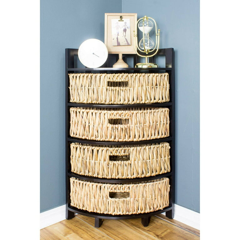 Sophia & William Accent Storage Cabinet with 1 Drawer and 3 Removable Water  Hyacinth Baskets, 4-Tier Tall Vertical Dresser Tower Unit, Black