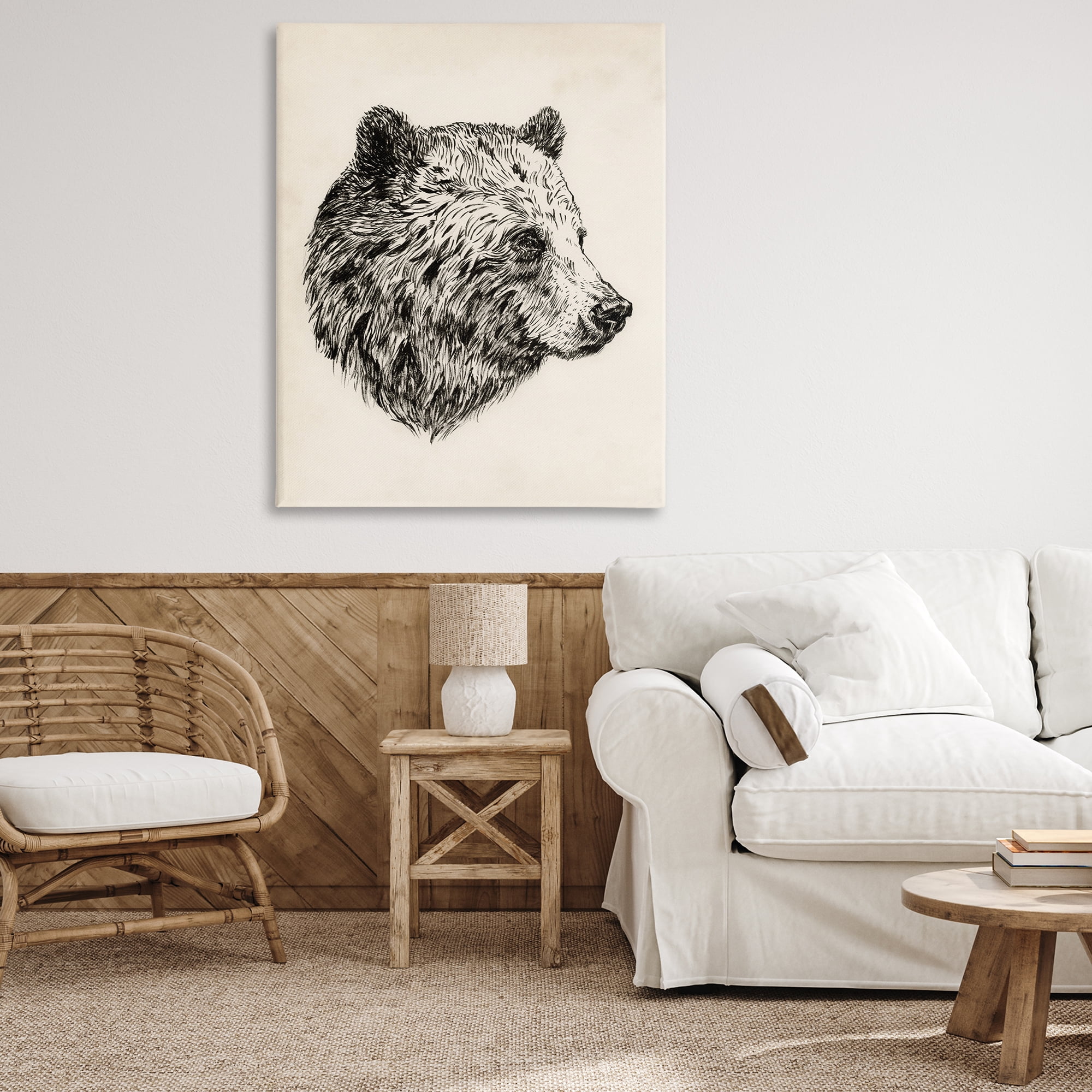 Stupell Industries Rustic Bear Drawing Animals & Insects Drawing Gallery Wrapped Canvas Art Print Wall Art, 36 x 48