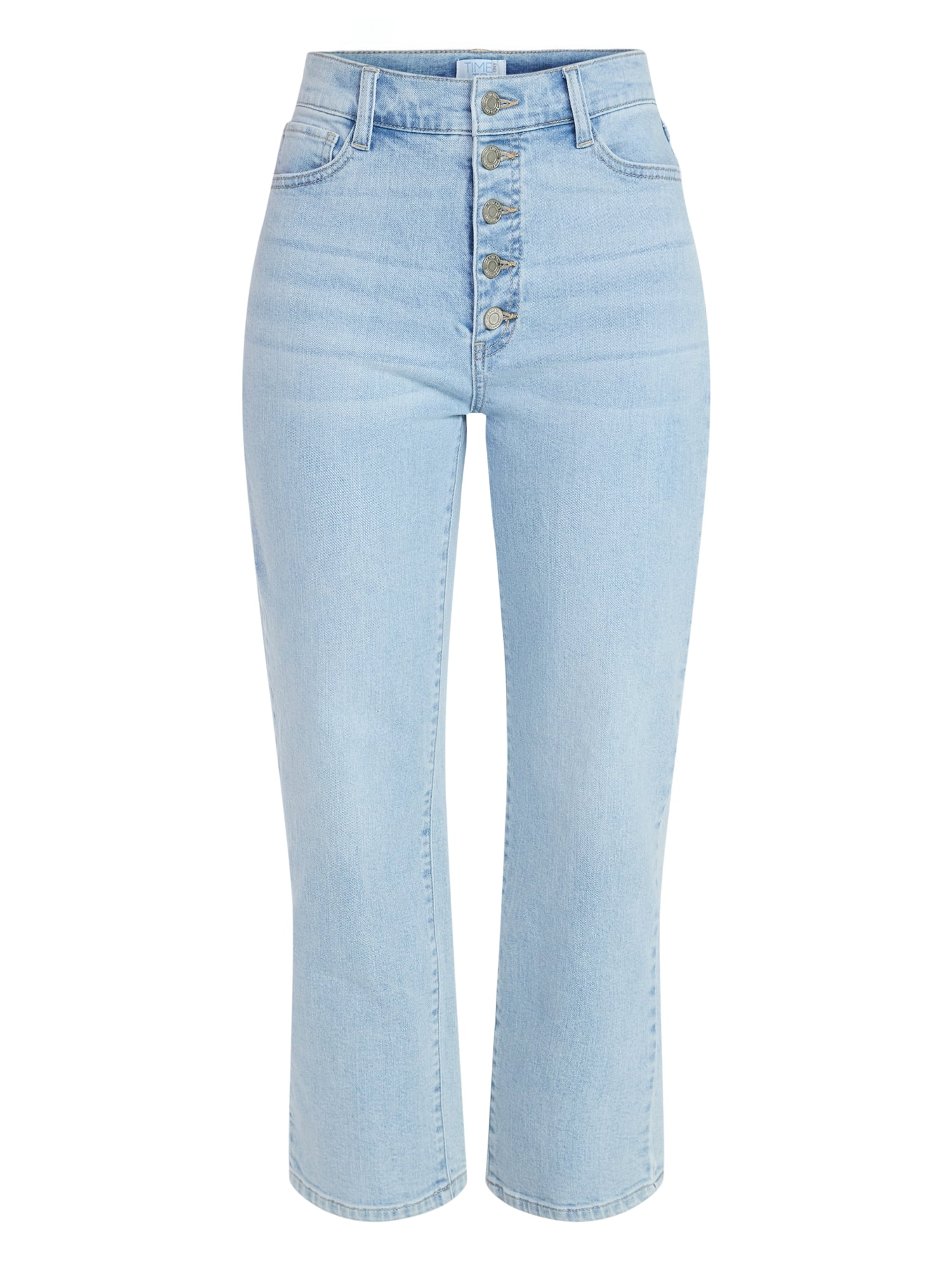 Time and Tru Women's High Rise Button Fly Cropped Jeans, 26.5" Inseam, Sizes 0-22