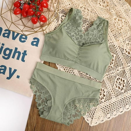 

Women Bralettes Sets Padded Lace Longline Camisoles Wireless Crop Top+Pant Set
