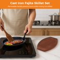 thumbnail image 2 of 4 Sets Cast Iron Skillet with Wooden Tray, Fajita Skillet with Removable Handle, Oval Sizzling Plate for BBQ, Oven, Stove, Serving Dish for Restaurant, Kitchen, Party Use, 2 of 6