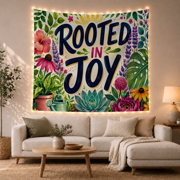 Botanical Sunshine Illustration With Vibrant Flowers Cheerful Boho Wall Art for Plant Lovers Bohhemian Home Decor Housewarming Gift Tapestry Wall Hanging for Bedroom and Living Room