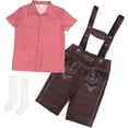 thumbnail image 2 of 3 Pcs Boys Oktoberfest Outfits Bavarian Lederhosen Pocket Shorts Short Sleeve Plaid Shirt Costume With Knee High Stockings, 2 of 7