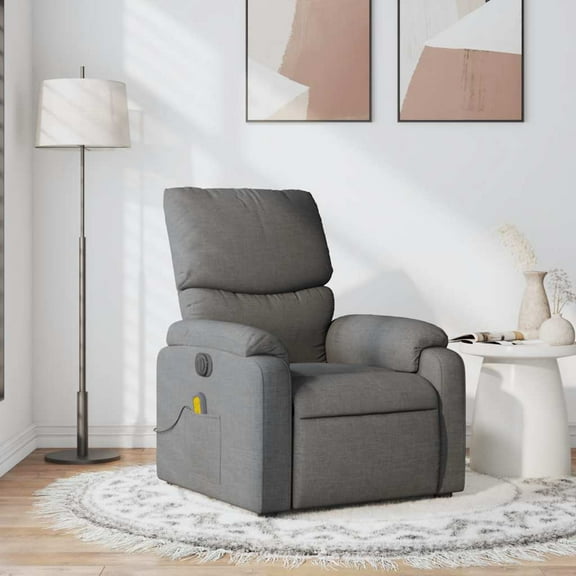 vidaXL Dark Gray Fabric 6-Point Massage Recliner Chair for Living Room, Adjustable Back & Footrest