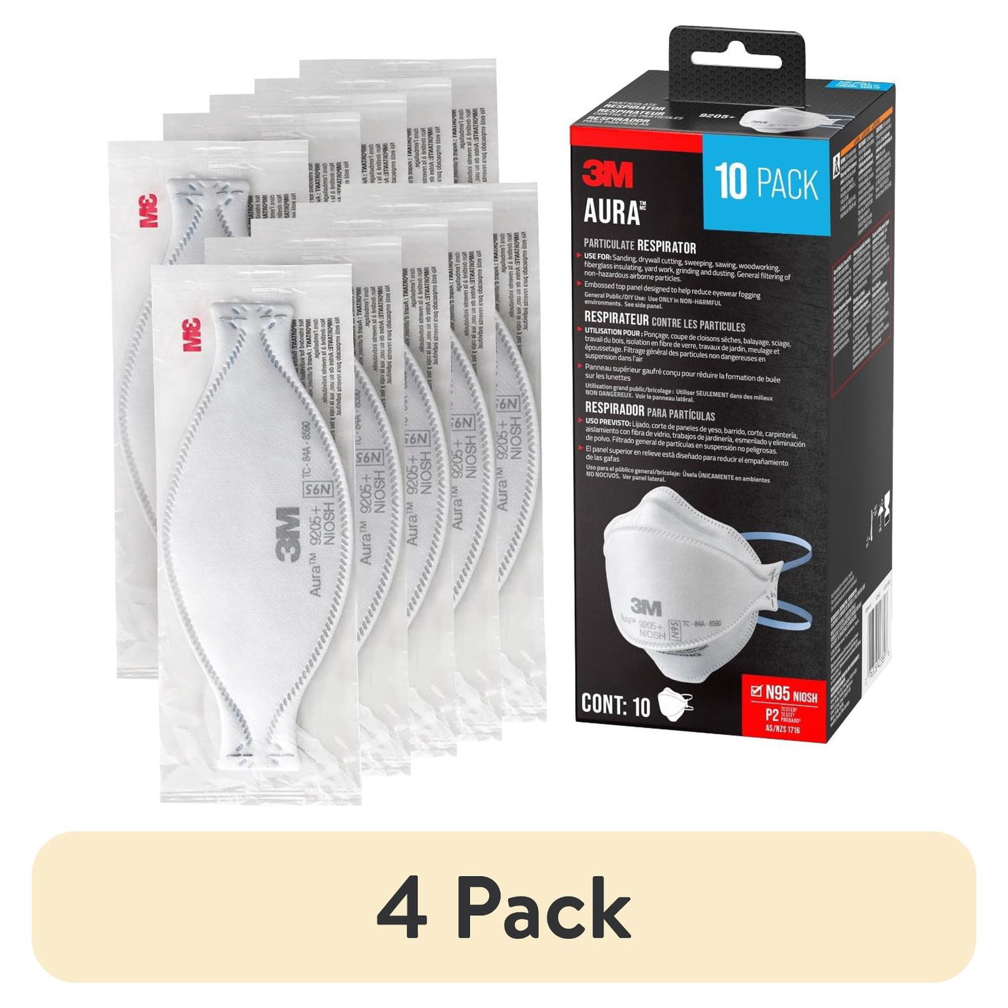 (4 pack) 3M N95 Aura Particulate Respirator 9205+, 10 Pack