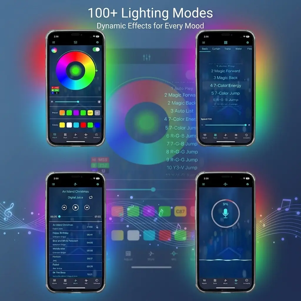 Ceesooi Smart LED Interior Car Lights, USB Powered RGB Car Ambient Lighting with App Control & Music Sync, DIY Mode 110cm+110cm 2-in-1 Design, Multi-Color Decor for Cars Trucks，Gift for Men & Women