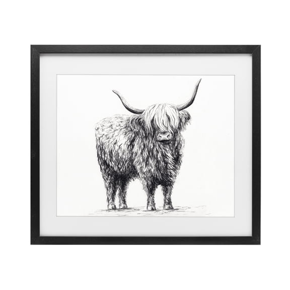 Stupell Industries Rustic Lodge Highland Cow in Charcoal Black Framed Print Under Glass, 16 x 13, by Leah Noel Art