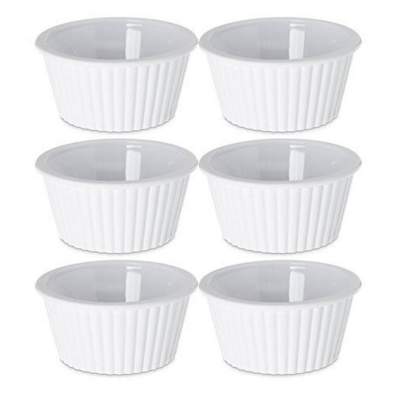 Set of 6 Plastic White Fluted Round Stackable 4 oz Ramekins - Perfect for Any Kitchen for Prepping Food or Serving Dishes! - Black Duck Brand!
