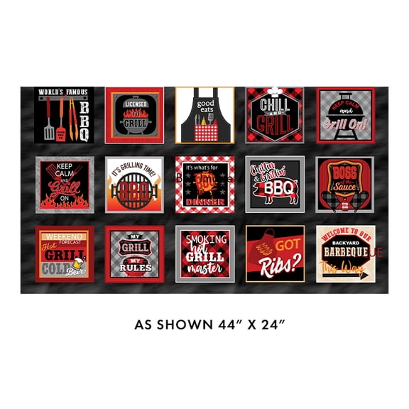 24" X 44" Panel Chillin and Grillin BBQ Grill Food Barbeque Benartex Cotton Fabric Panel (14350-12)