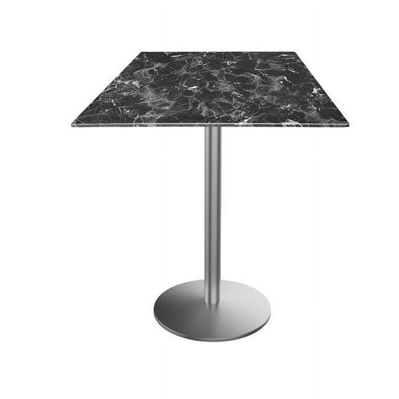 Indoor/Outdoor 36" Tall OD214 Stainless Steel Table Base with 22" Diameter foot and 32" x 32" Square Indoor/Outdoor Black Marble Top by the Holland Bar Stool Co.