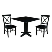 36" Solid Wood Square Dual Drop Leaf Dining Table with 2 Dining Chairs