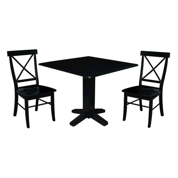 36" Solid Wood Square Dual Drop Leaf Dining Table with 2 Dining Chairs