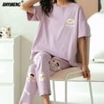 thumbnail image 1 of Pijamas de algodón de dibujos animados para mujer, ropa de dormir de manga corta, pantalones largos, ropa de casa de moda, ropa de casa, verano, primavera, nuevo, 1 of 4