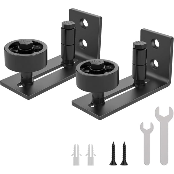 SONGAUN Sliding Barn Door Floor Guide Wall Mounted Hardware for Flush Bottom Adjustable Stay Rollers, Set of 2,8 Setup Options, Smooth Wheels Fit Most Closet Pocket Doors, Black