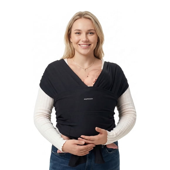 Momcozy Baby Wrap Carrier Slings- Black, Adjustable Easy to Wear Infant Carrier Slings for Babies Girl and Boy