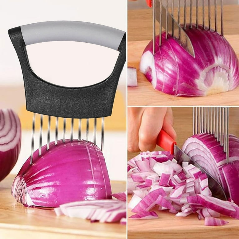 2-Pack Stainless Steel Onion Holder Slicer - Vegetable & Fruit Holder For Safe, Even Slicing (Tomato, Lemon, Potato)