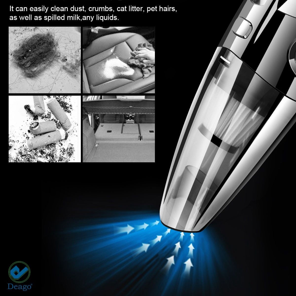 Deago Portable Car Vacuum Cleaner High Power Cordless Handheld Mini Vacuum for Home and Car Cleaning