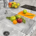 thumbnail image 4 of Roll-Up Dish Drying Rack [Large 20.5'' X 13"] Over The Sink Drying Mat,- Multipurpose Dish Drainer - Fruits and Vegetable Rinser - Durable Silicone Covered Stainless Steel (Warm Gray) Gray Gray, 4 of 5