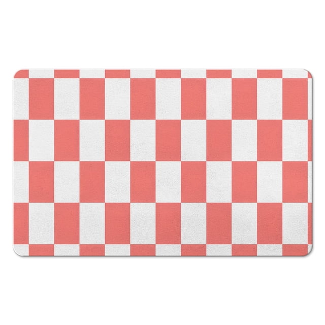 Checkered Bathroom Rug - 20x32 inches, Non-Slip Long Bath Mat, Water-Absorbent, Soft Microfiber, Machine-Washable for Showers.