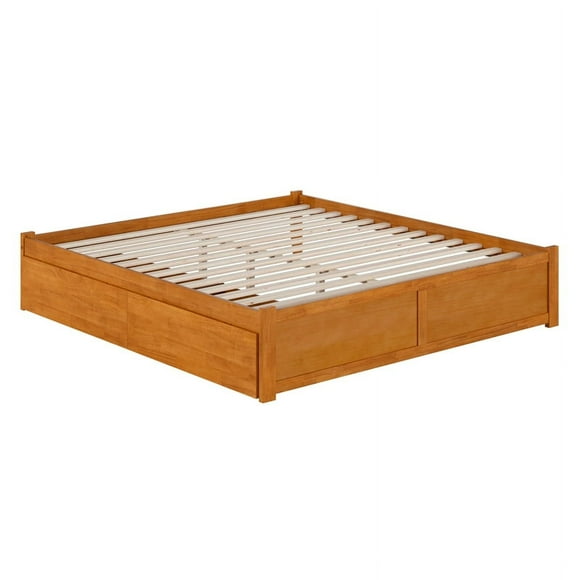 Concord King Wood Platform Bed with Footboard and Drawers in Light Toffee