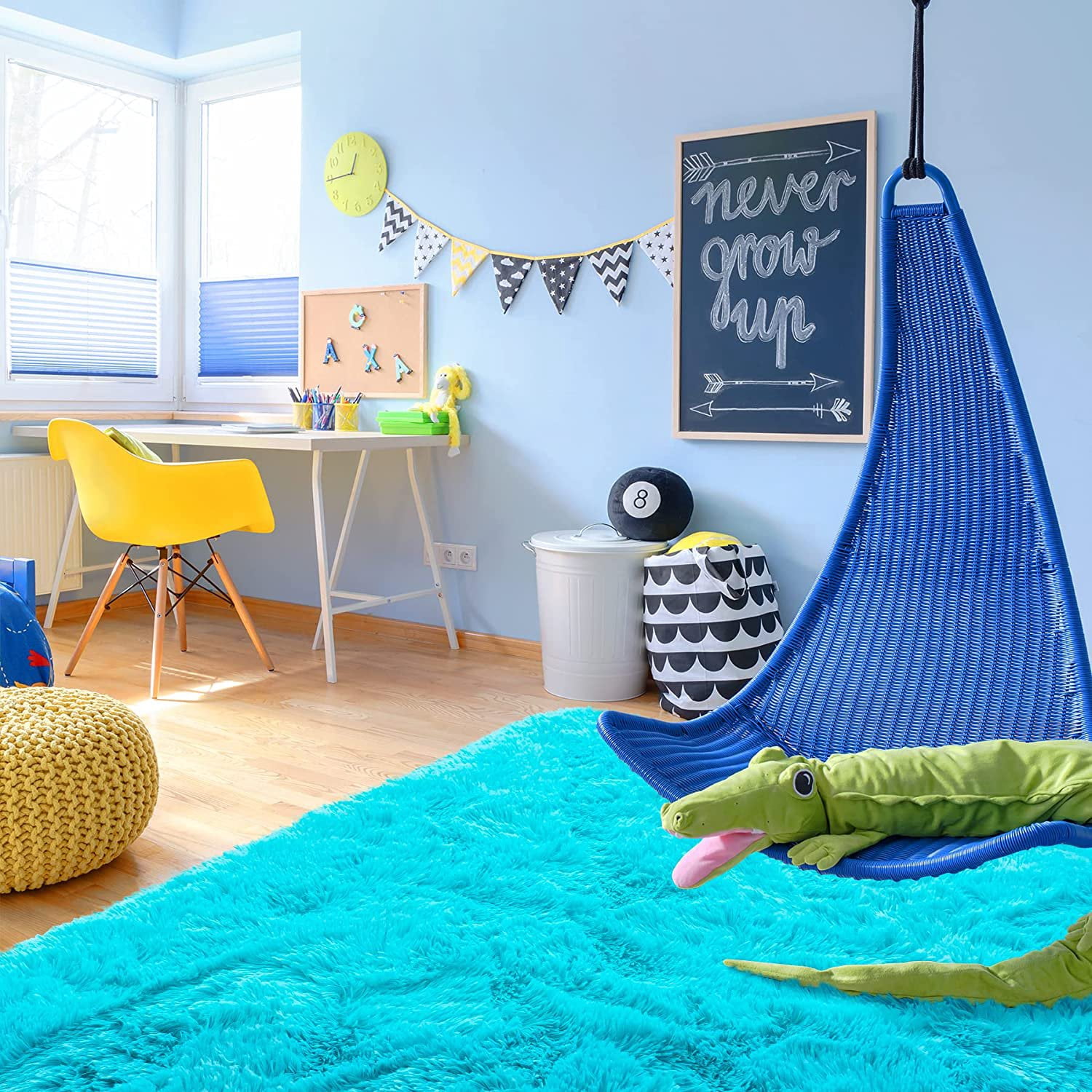TWINNIS Luxury Fluffy Rugs Ultra Soft Shag Rug Carpet for Bedroom Living Room,Kids Room, Nursery,4x5.3 Feet,Blue