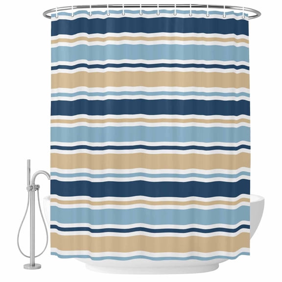 Blue Khaki Striped Shower Curtain, Waterproof Shower Curtains for Bathroom, Farmhouse Stripes Modern Abstract Art Washable Fabric Bathtub Curtain Set Bath Decor with 12 Hooks Standard 72"x72"