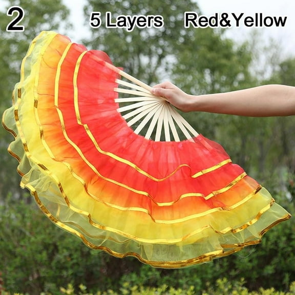Hot Sell Dancer Practice Long Imitation Belly Dancing Fan Long Silk Fans Silk Fans Rayon Silk Fans 2