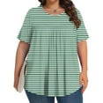 thumbnail image 2 of Olyvenn Womens Plus Size Tops Basic Summer Shirts Short Sleeve Crew Neck Tunic Casual Loose Fits Striped Graphic Beach Tees Green XXXXXL, 2 of 6