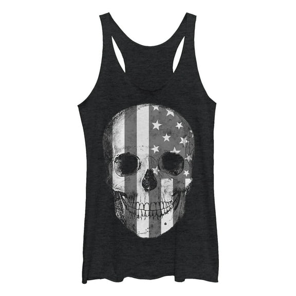 Women's Lost Gods American Flagscale Skull  Racerback Tank Top Black Heather 2X Large