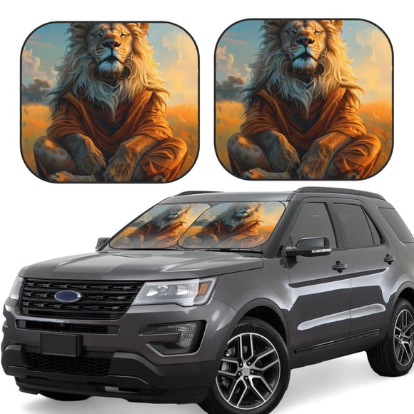 Wukai Prairie Meditating Lion Car Front Windshield Sun Shade,Sun Visor Shield Block Automotive Interior Protector Blocks UV Rays-Large