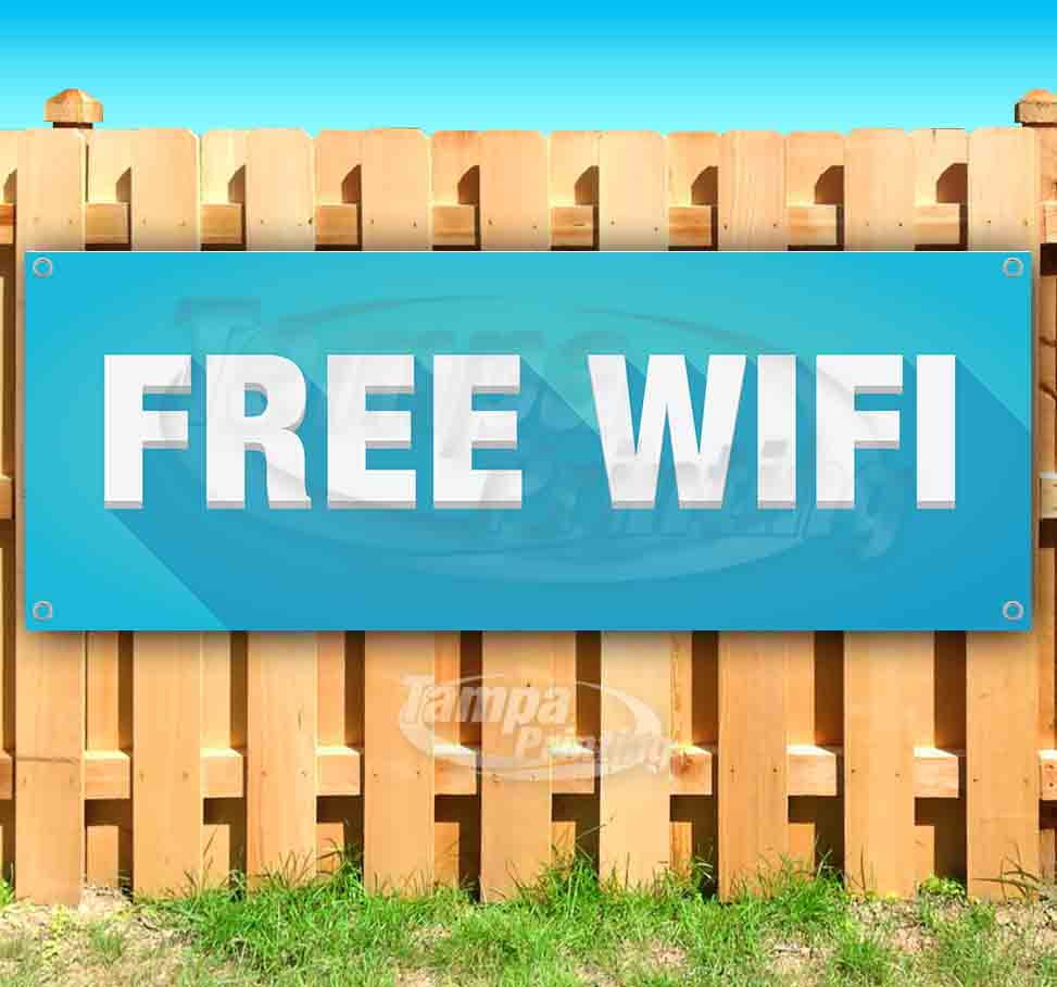 Free Wi-Fi Here Business 13 Oz Vinyl Banner Sign with Grommets 2 Ft X 4 Ft